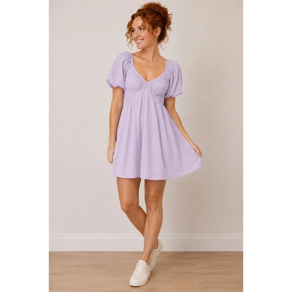 Old Navy Womens Purple Puff Sleeve Smocked Back Fit & Flare Mini Dress Medium - Picture 1 of 8